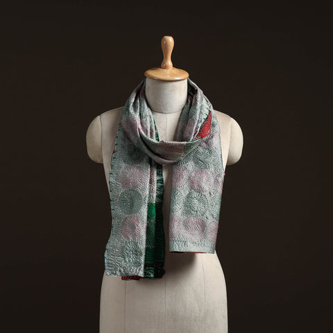 Grey - reversible silk bengal hand kantha stitch stole 130