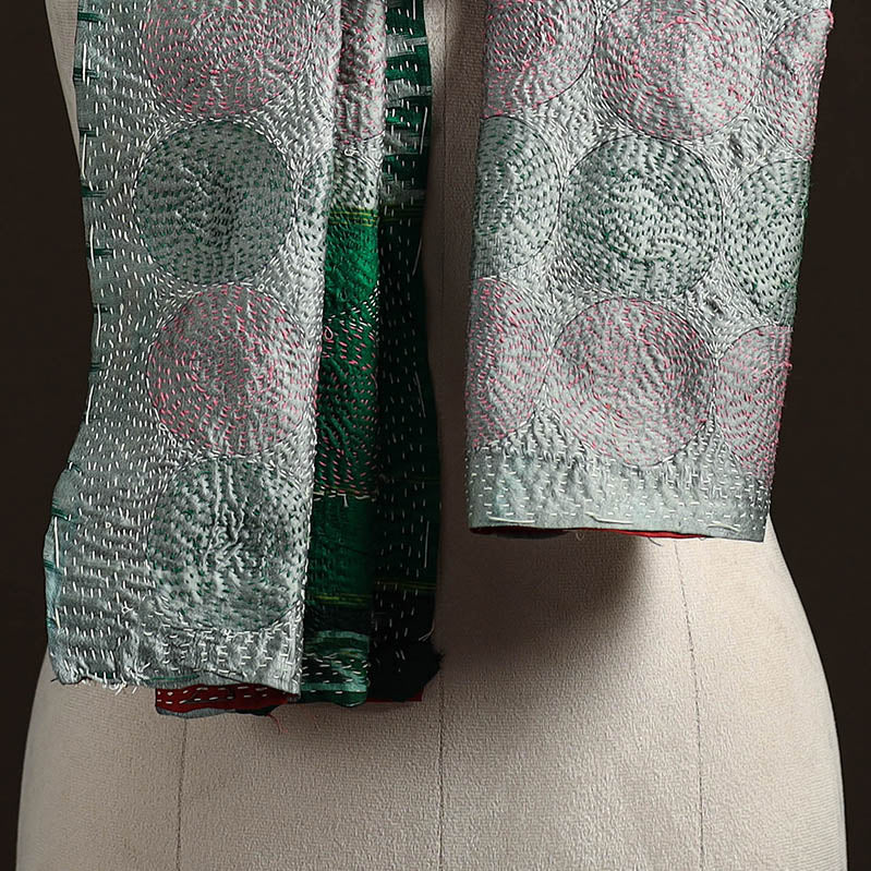 Grey - reversible silk bengal hand kantha stitch stole 130