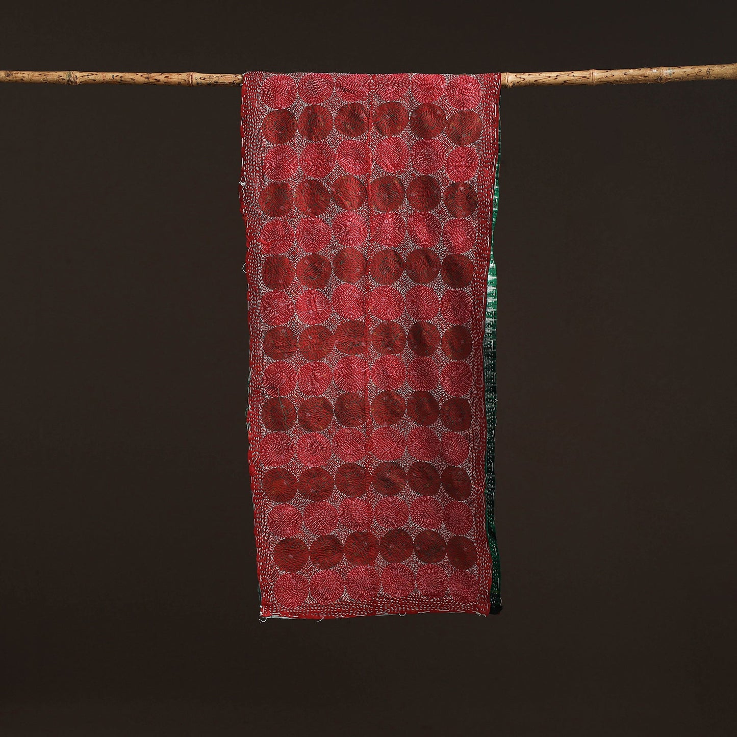 Grey - reversible silk bengal hand kantha stitch stole 130