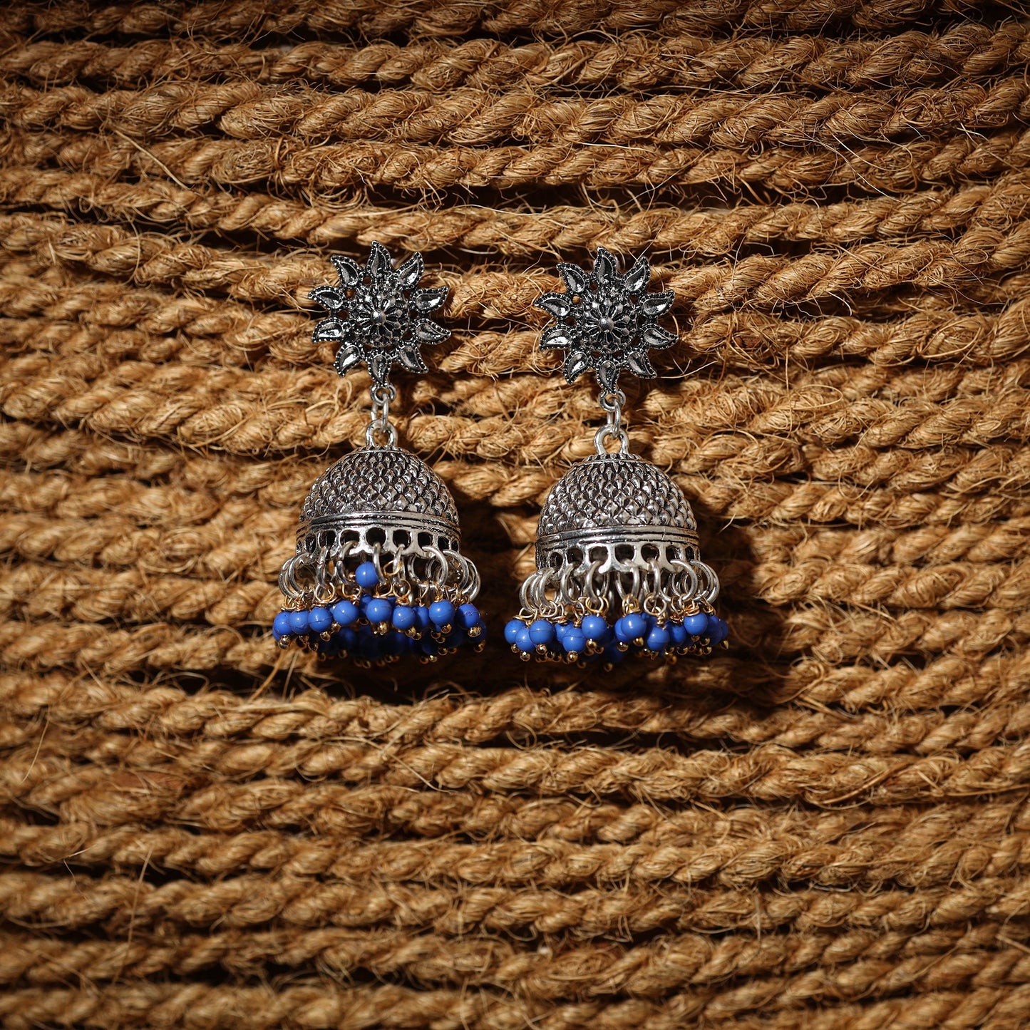 Grey - riya handcrafted gs beaded jhumki earrings