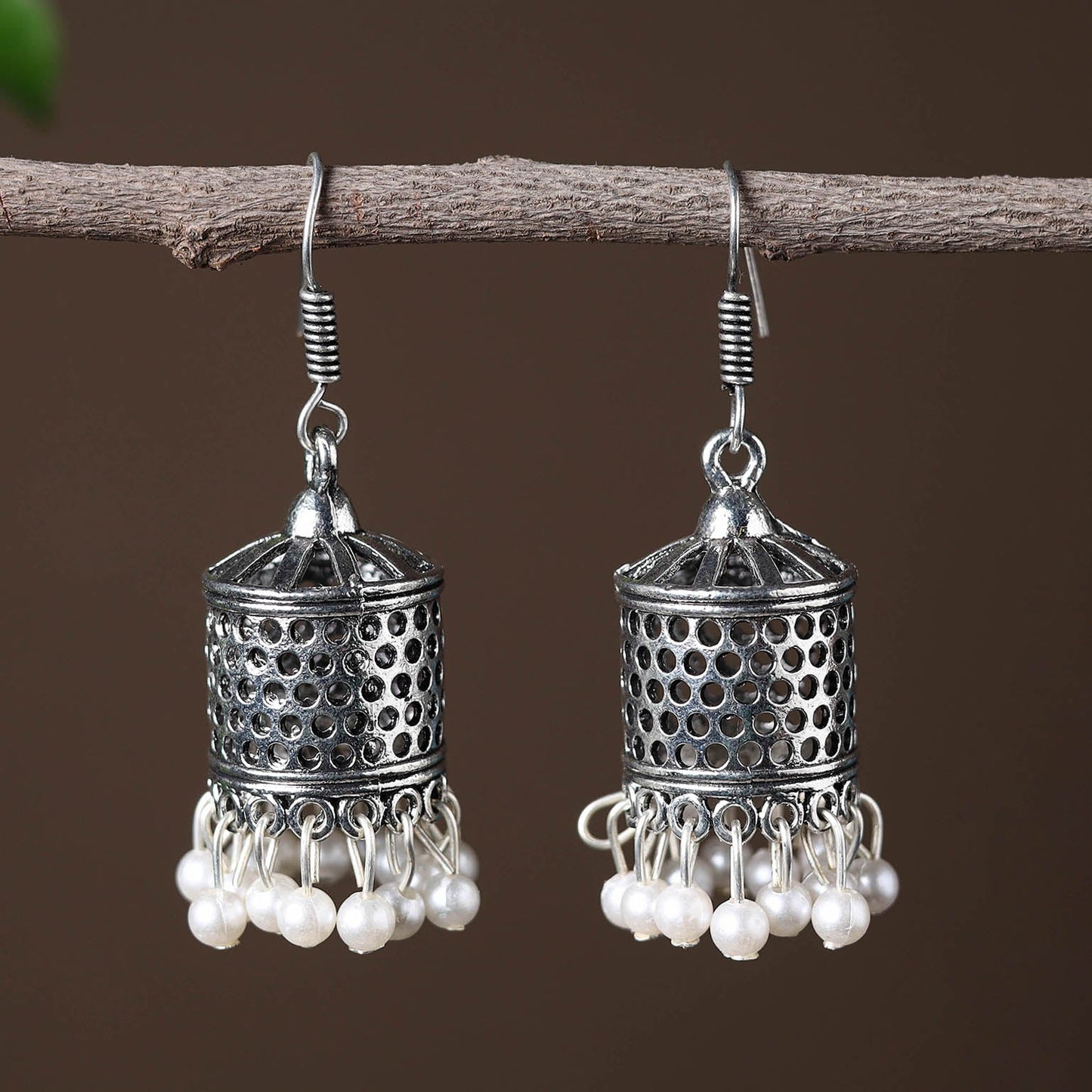 Grey - riya handcrafted gs beadwork jhumki earrings