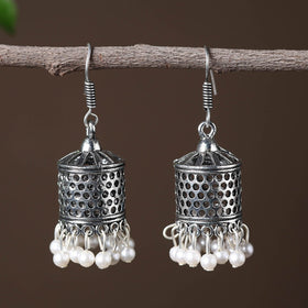 Grey - riya handcrafted gs beadwork jhumki earrings