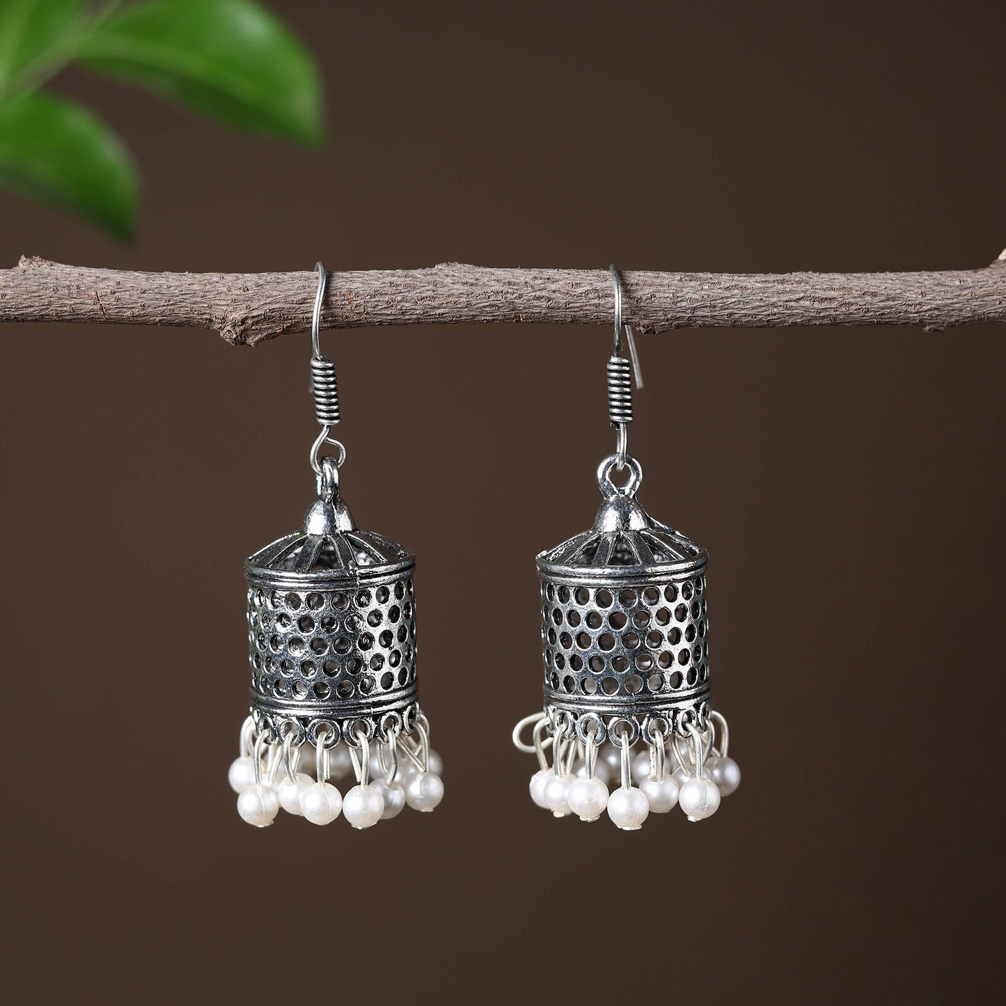 Grey - riya handcrafted gs beadwork jhumki earrings