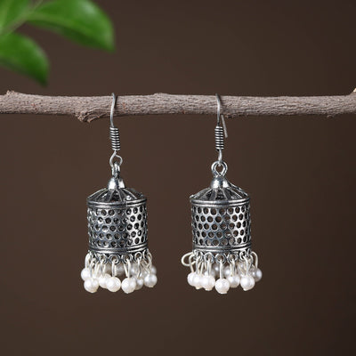 Grey - riya handcrafted gs beadwork jhumki earrings