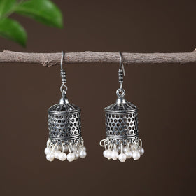 Grey - riya handcrafted gs beadwork jhumki earrings