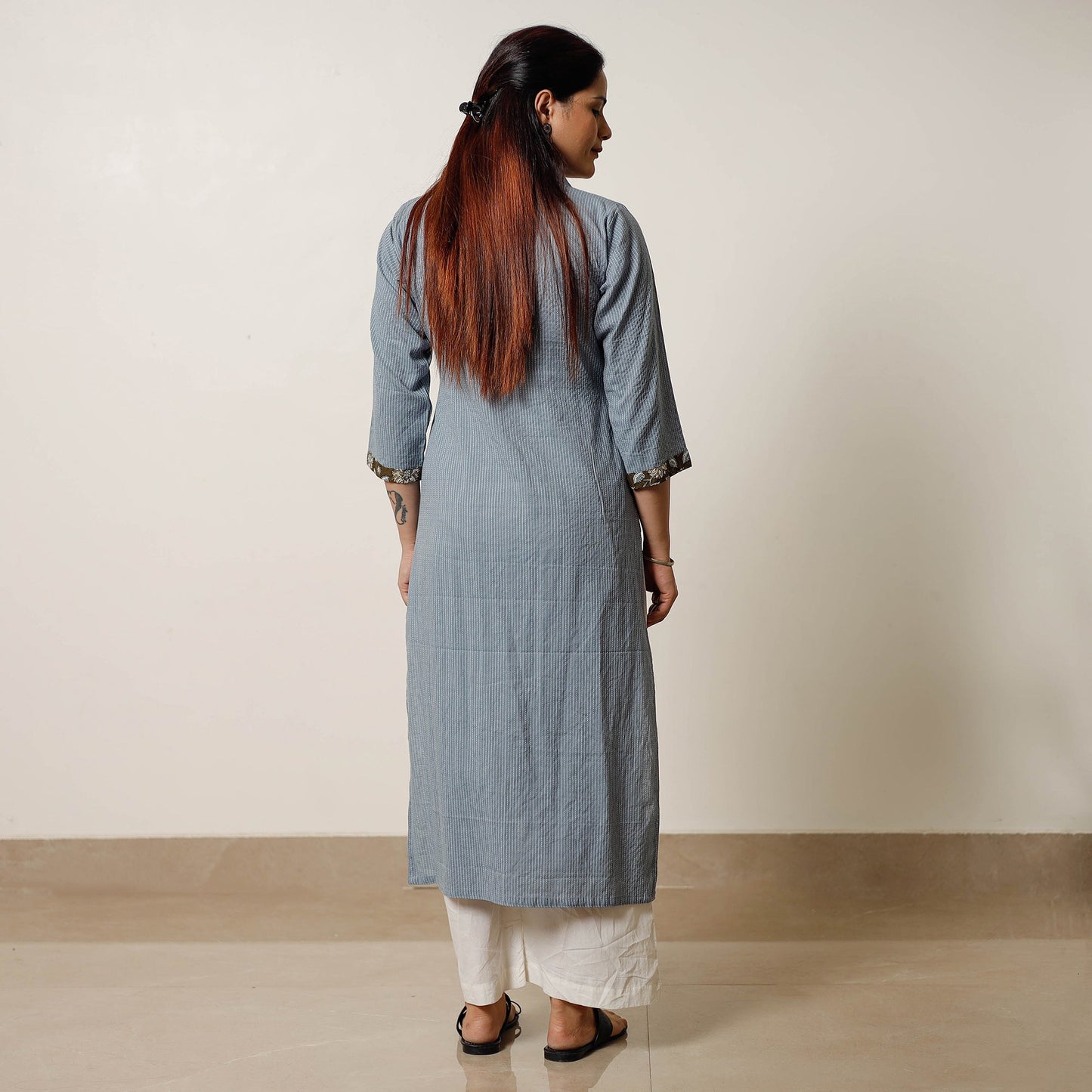  Running Stitch Cotton Straight Kurta with Sanganeri Patchwork 03 Online at iTokri.com