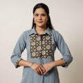  Running Stitch Cotton Straight Kurta with Sanganeri Patchwork 03 Online at iTokri.com