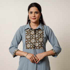  Running Stitch Cotton Straight Kurta with Sanganeri Patchwork 03 Online at iTokri.com