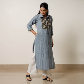  Running Stitch Cotton Straight Kurta with Sanganeri Patchwork 03 Online at iTokri.com