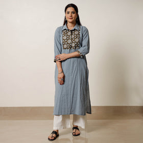  Running Stitch Cotton Straight Kurta with Sanganeri Patchwork 03 Online at iTokri.com