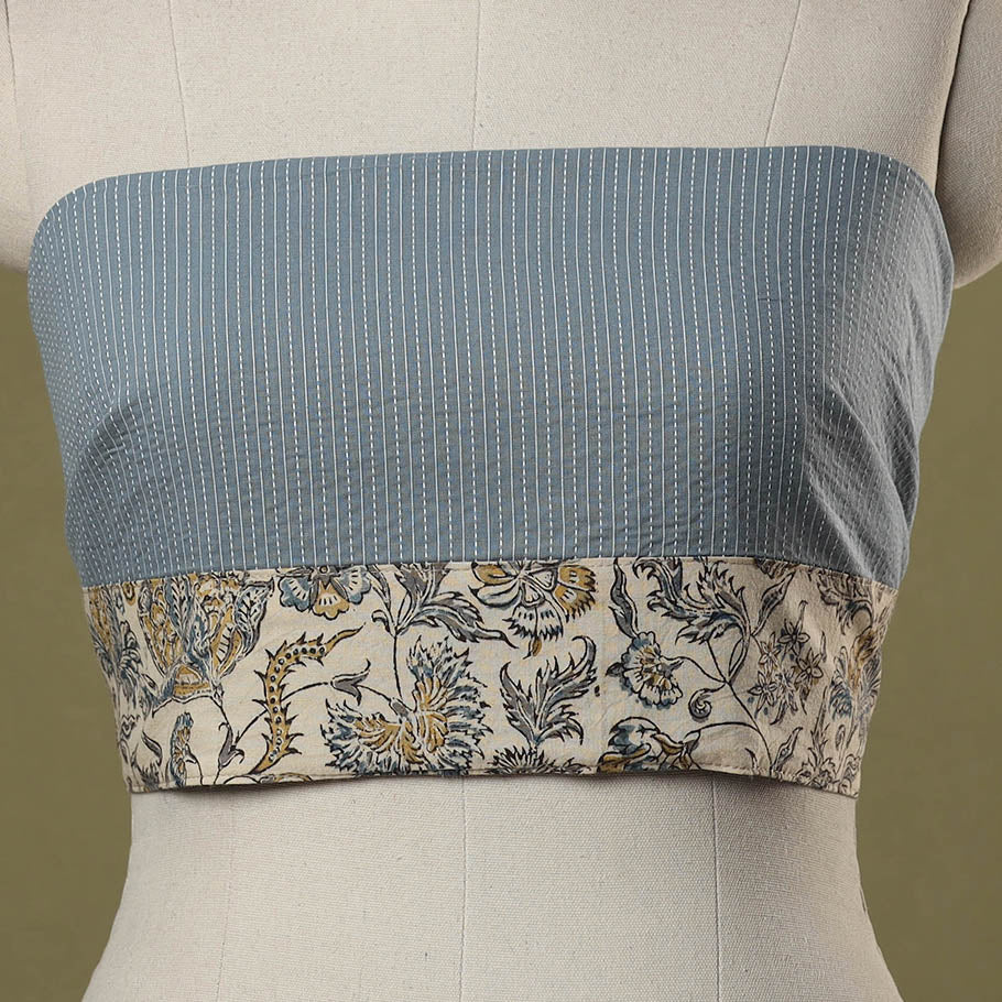 Blue Running Stitch Plain Cotton Blouse Piece