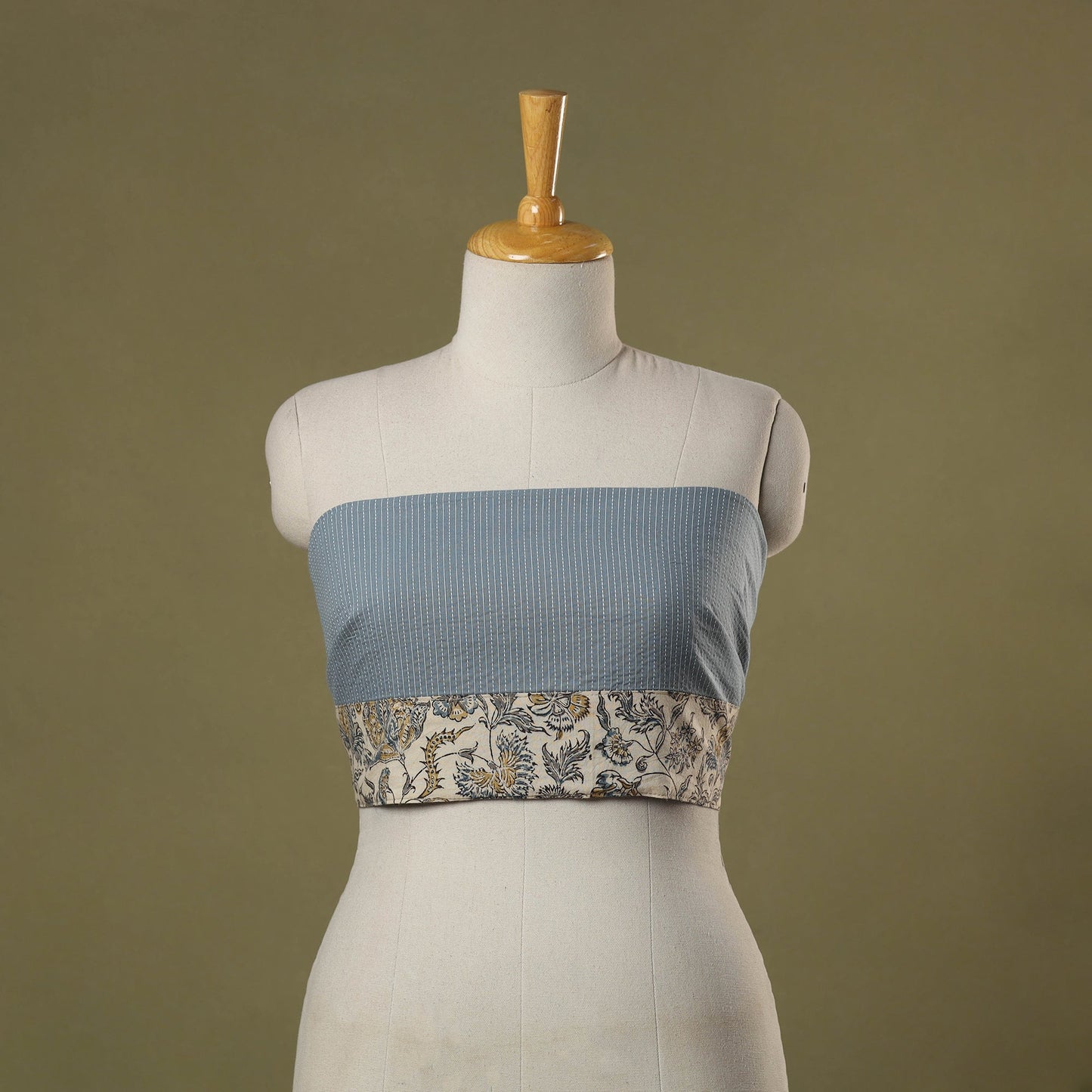 Blue Running Stitch Plain Cotton Blouse Piece