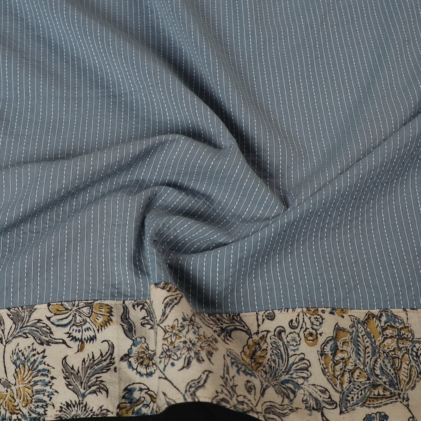 Blue Running Stitch Plain Cotton Blouse Piece