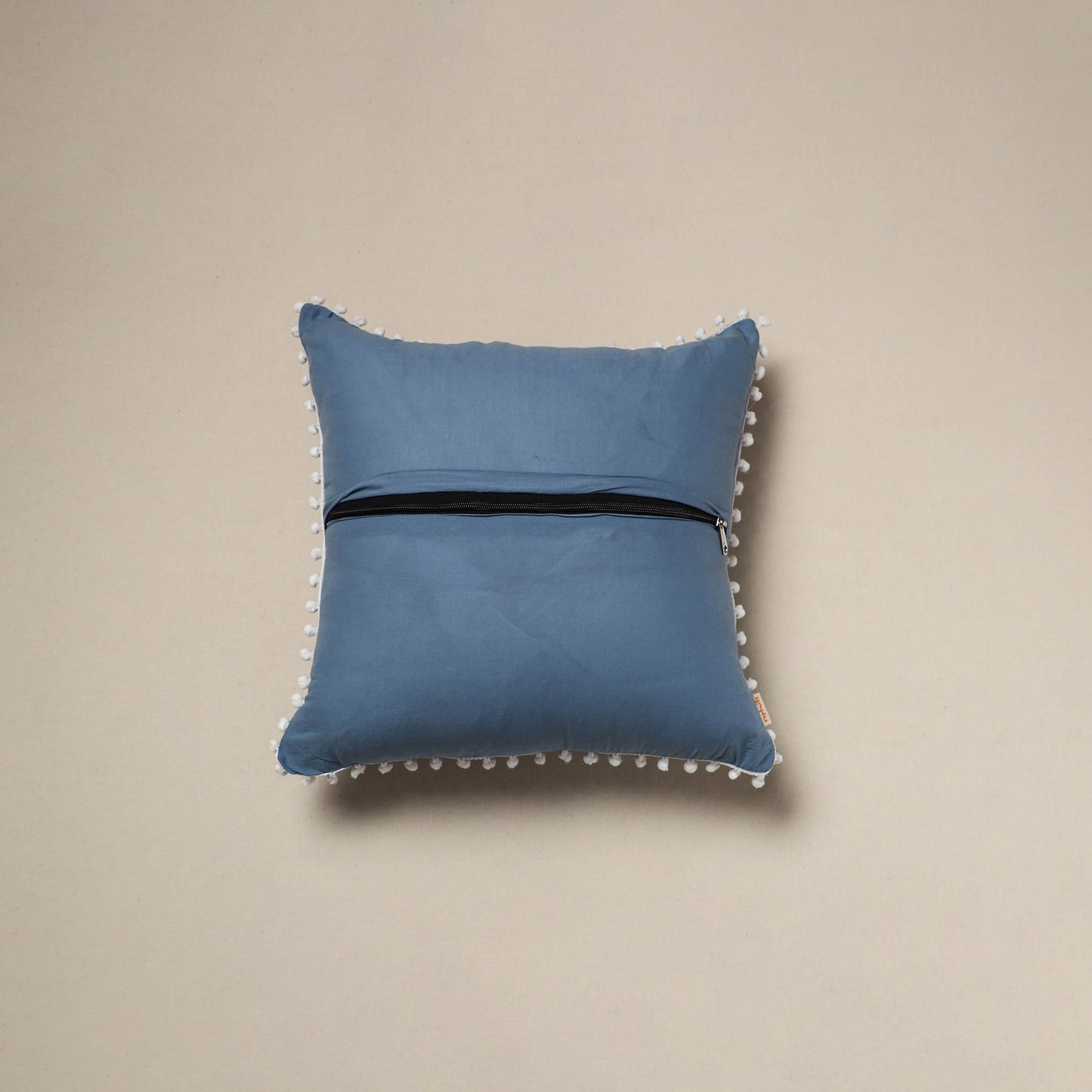 Running stitch plain cotton cushion cover 15 - handcrafted