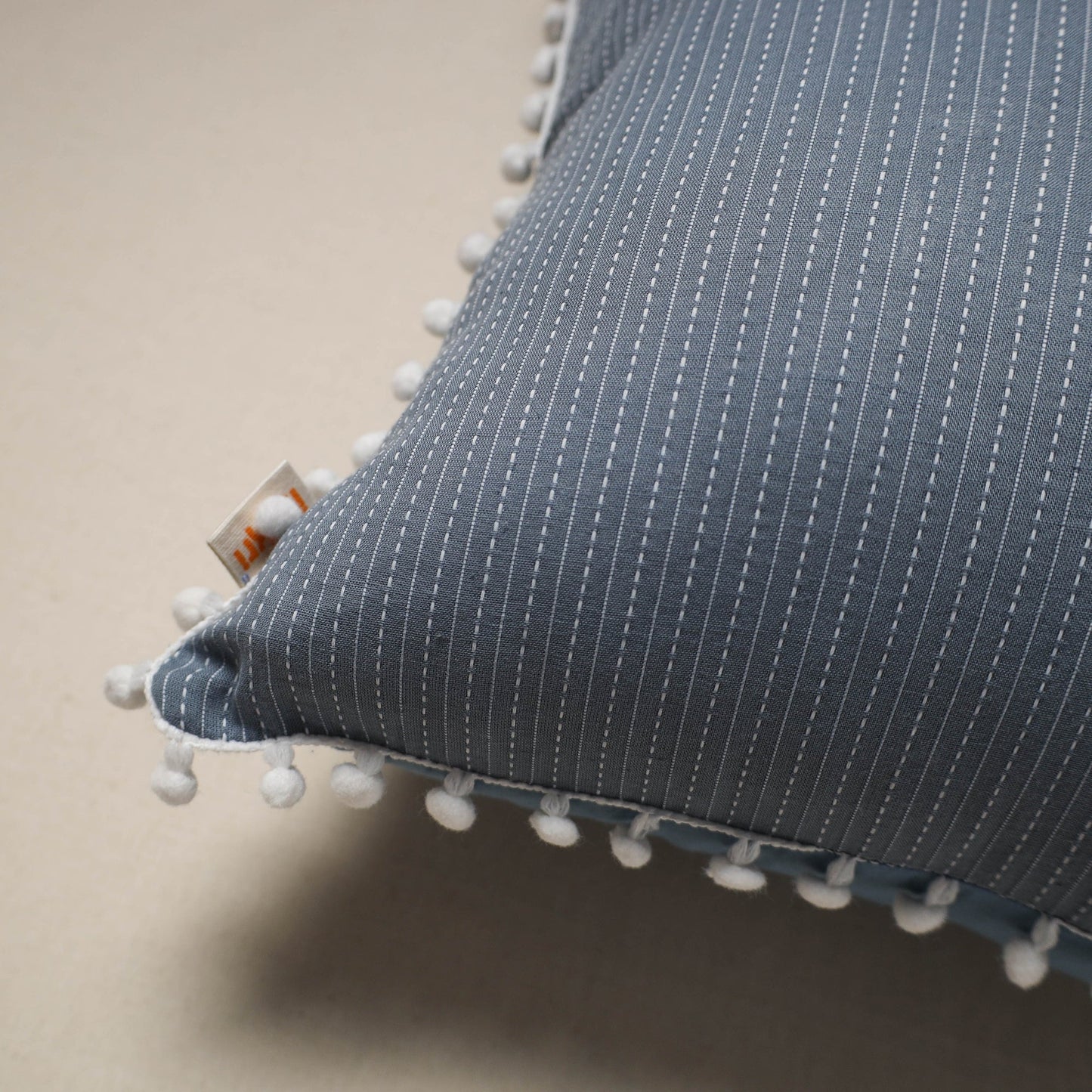 Running stitch plain cotton cushion cover 15 - handcrafted