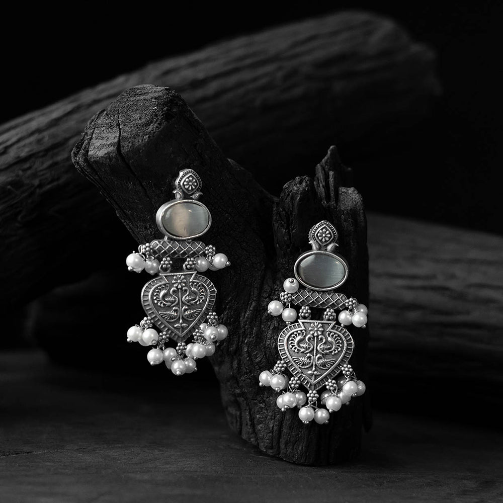 Grey - saanjh bela heart oxidised earrings - handcrafted