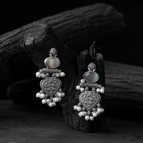 Grey - saanjh bela heart oxidised earrings - handcrafted