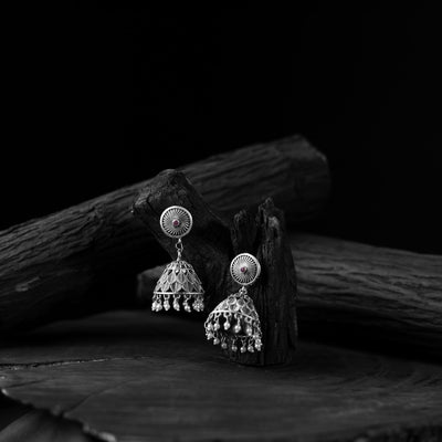Grey - saanjh bela leaves oxidised jhumka earrings