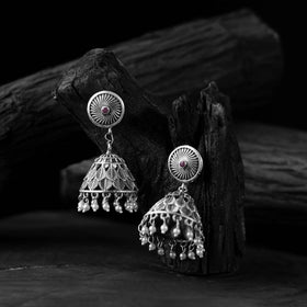 Grey - saanjh bela leaves oxidised jhumka earrings