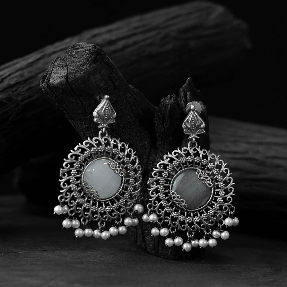 Grey - saanjh bela mandala oxidised earrings - handcrafted