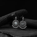 Grey - saanjh bela mandala oxidised earrings - handcrafted