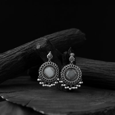 Grey - saanjh bela mandala oxidised earrings - handcrafted