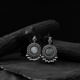 Grey - saanjh bela mandala oxidised earrings - handcrafted