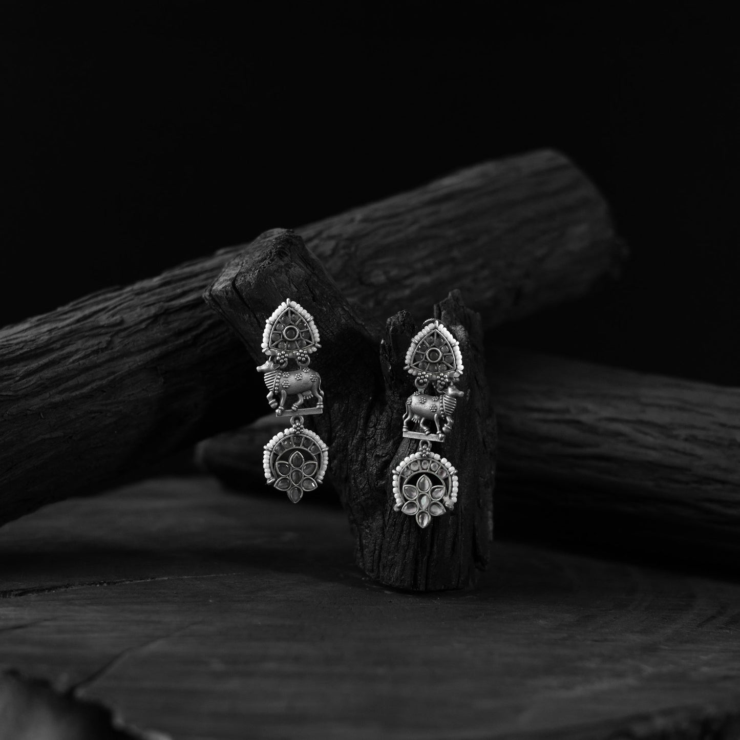 Grey - saanjh bela nandi oxidised earrings - handcrafted