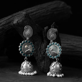 Grey - saanjh bela peacock & paisley oxidised jhumka