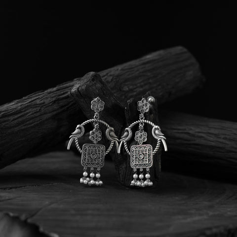 Grey - saanjh bela twin mayuri oxidised earrings