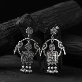 Grey - saanjh bela twin mayuri oxidised earrings