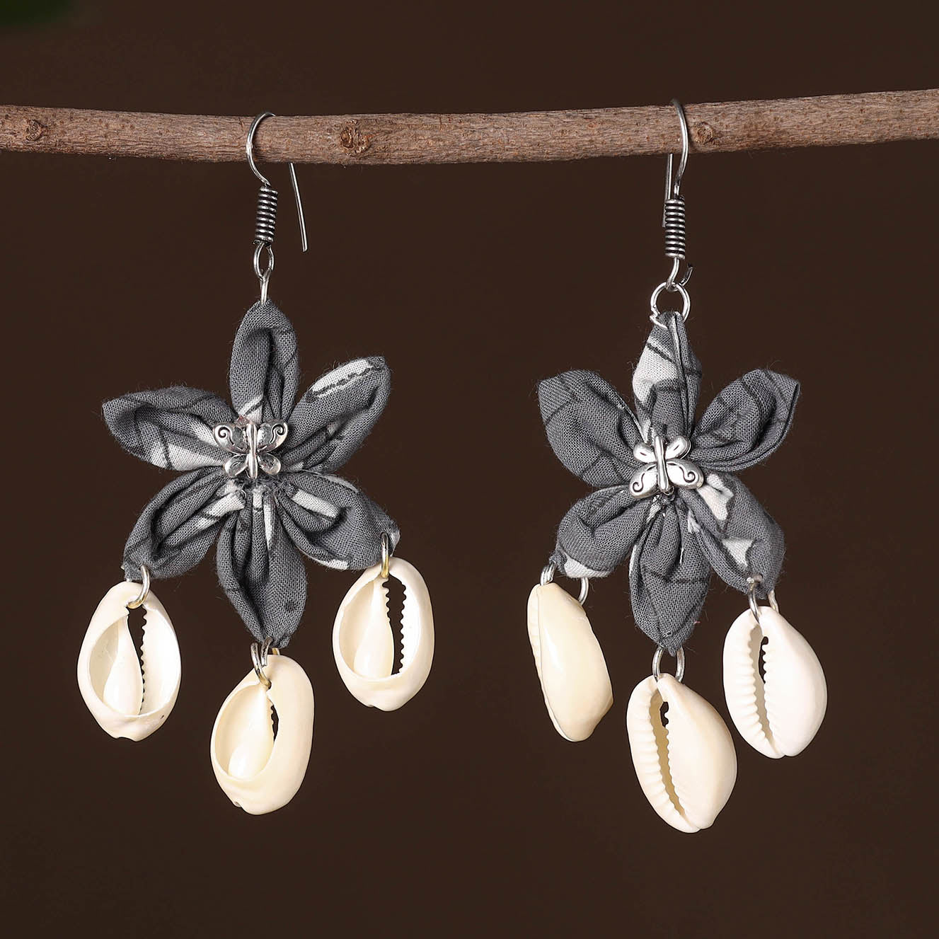 Grey - samira fabart phool kali shell earrings - handcrafted