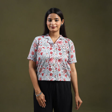  Grey Sanganeri Block Print Cotton Crop Top