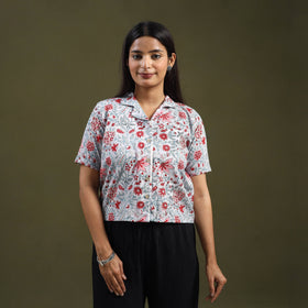  Grey Sanganeri Block Print Cotton Crop Top