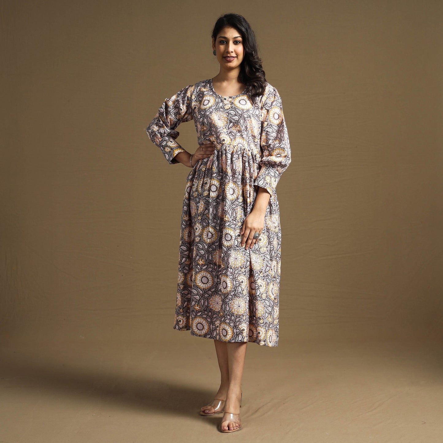 Buy Sanganeri Block Printed Cotton Flared Dress Online at iTokri.com