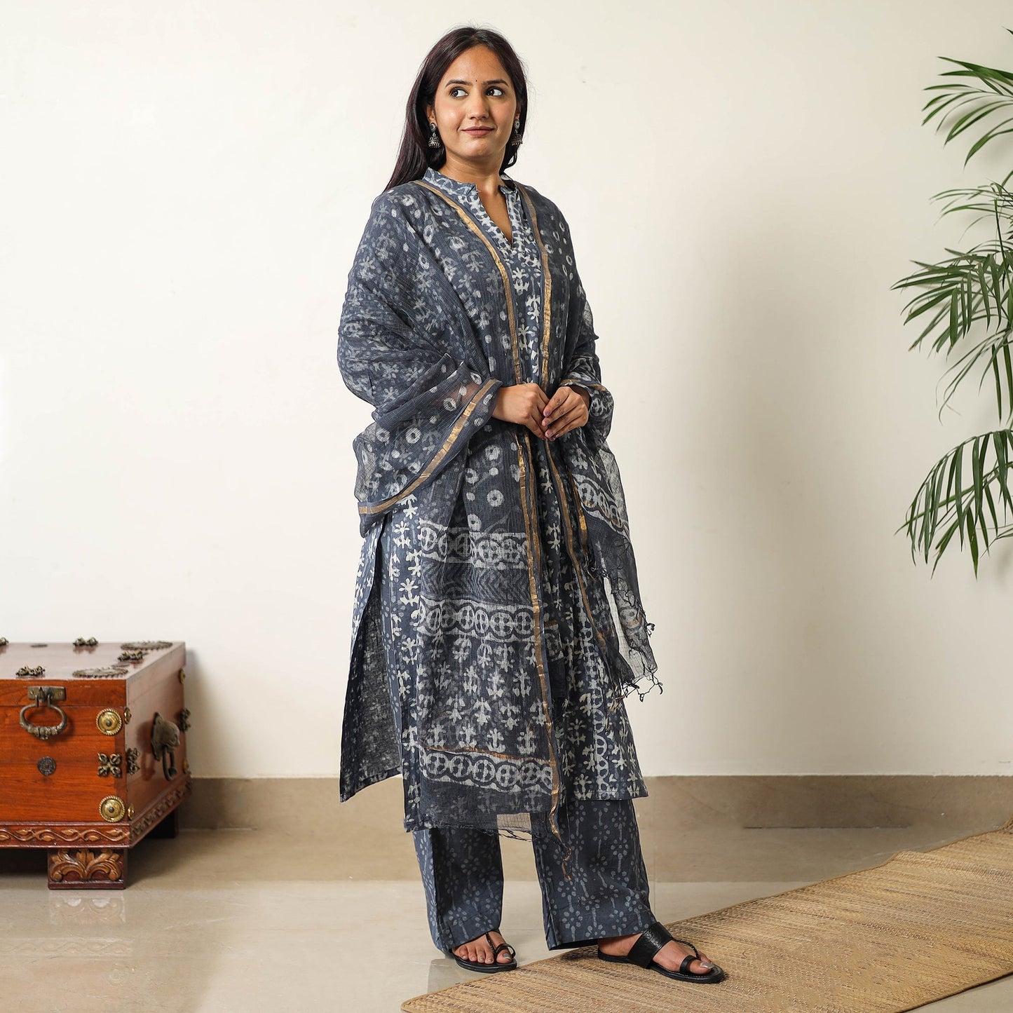 Buy Sanganeri Block Printed Cotton Kurta with Palazzo & Dupatta Set 12 Online at iTokri.com