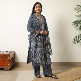 Buy Sanganeri Block Printed Cotton Kurta with Palazzo & Dupatta Set 12 Online at iTokri.com
