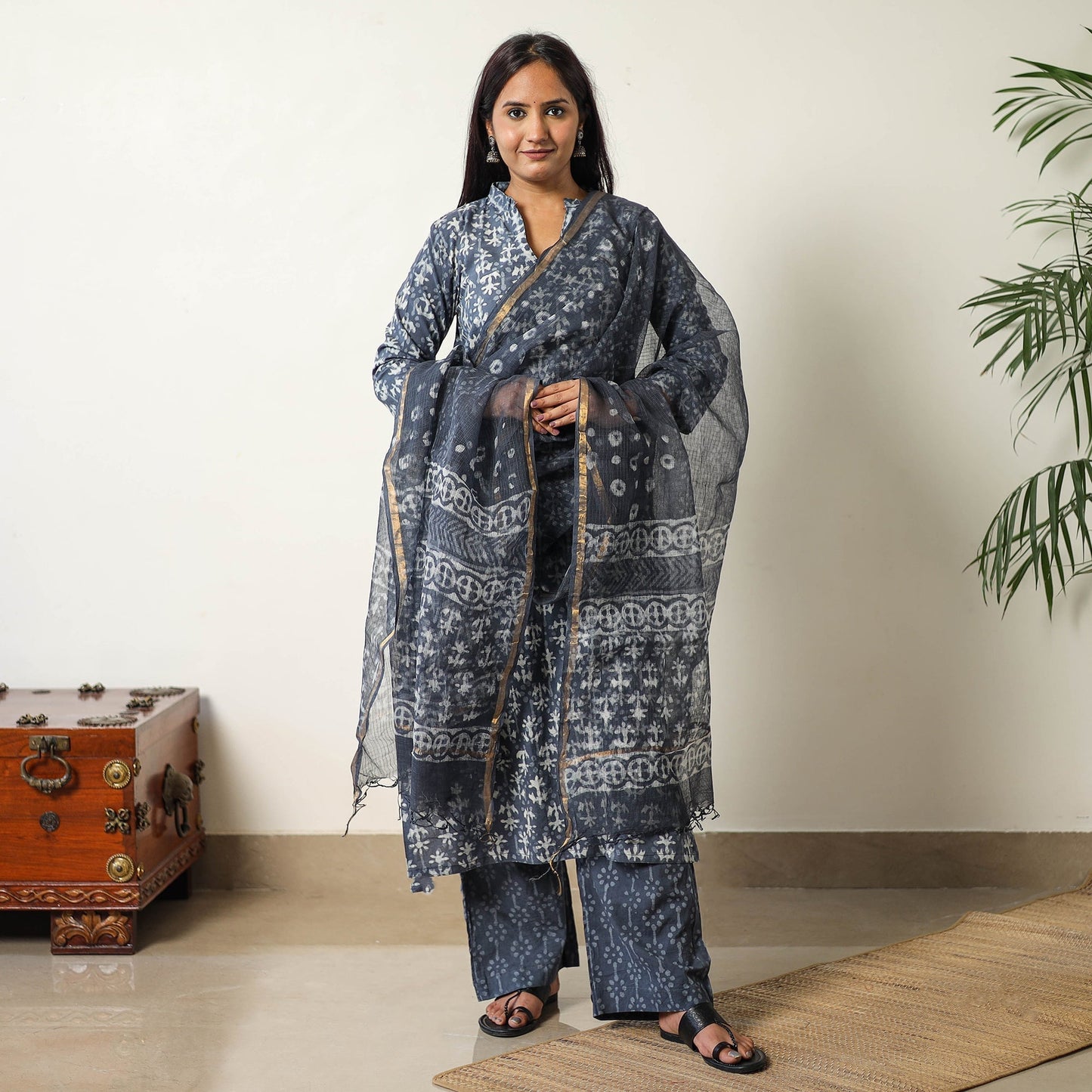 Buy Sanganeri Block Printed Cotton Kurta with Palazzo & Dupatta Set 12 Online at iTokri.com