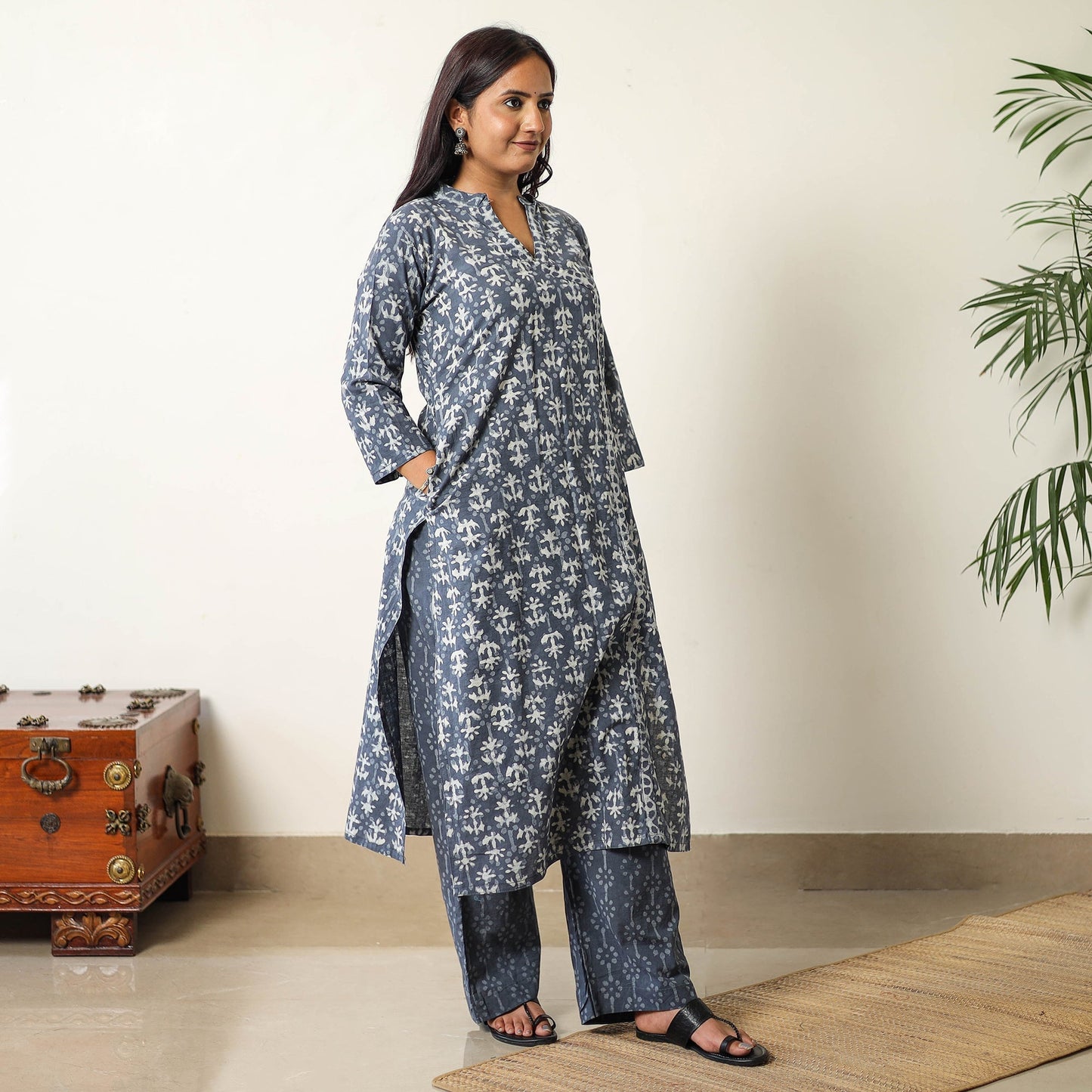 Buy Sanganeri Block Printed Cotton Kurta with Palazzo & Dupatta Set 12 Online at iTokri.com