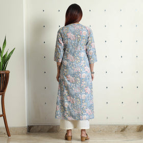  Sanganeri Block Printed Cotton Long Kurta 
