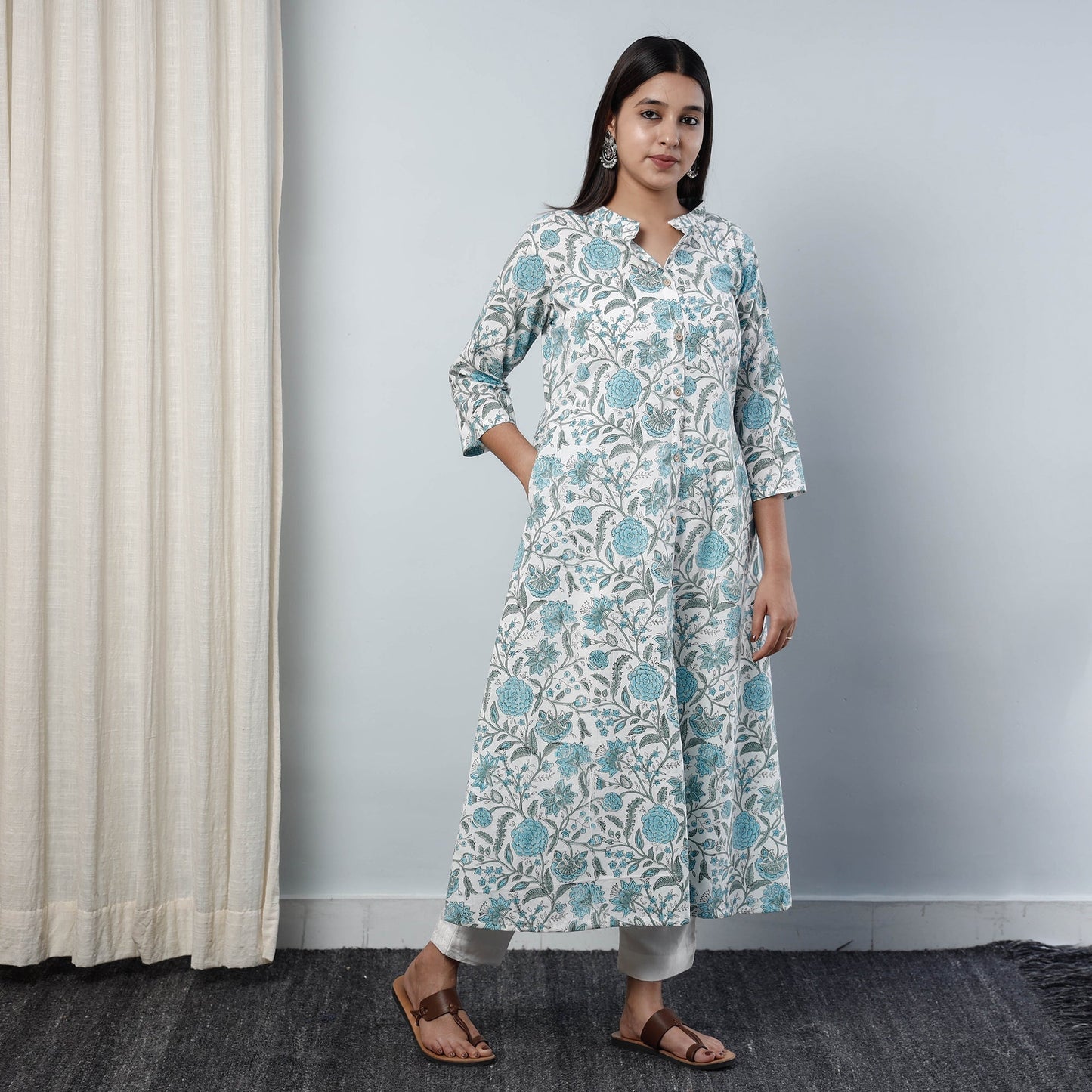 Buy Sanganeri Block Printed Cotton Long Kurta Online l iTokri.com