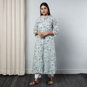 Buy Sanganeri Block Printed Cotton Long Kurta Online l iTokri.com