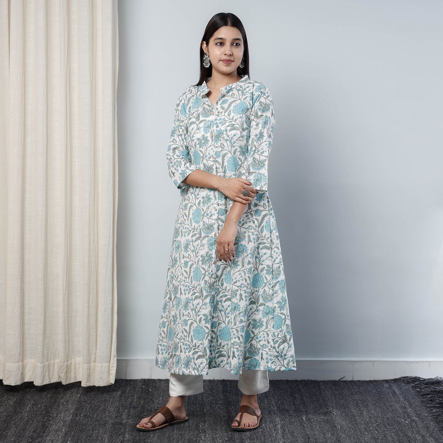 Buy Sanganeri Block Printed Cotton Long Kurta Online l iTokri.com