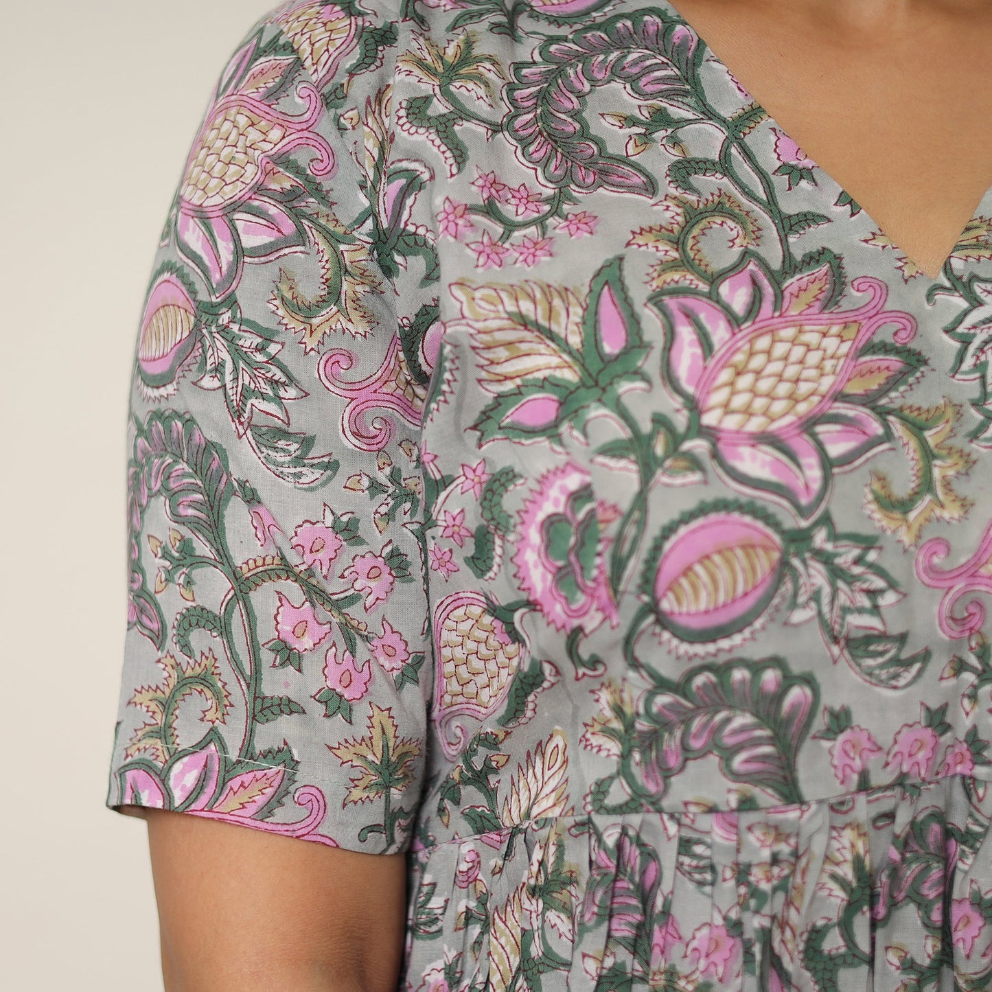 Grey - sanganeri block printed cotton co-ord set 06
