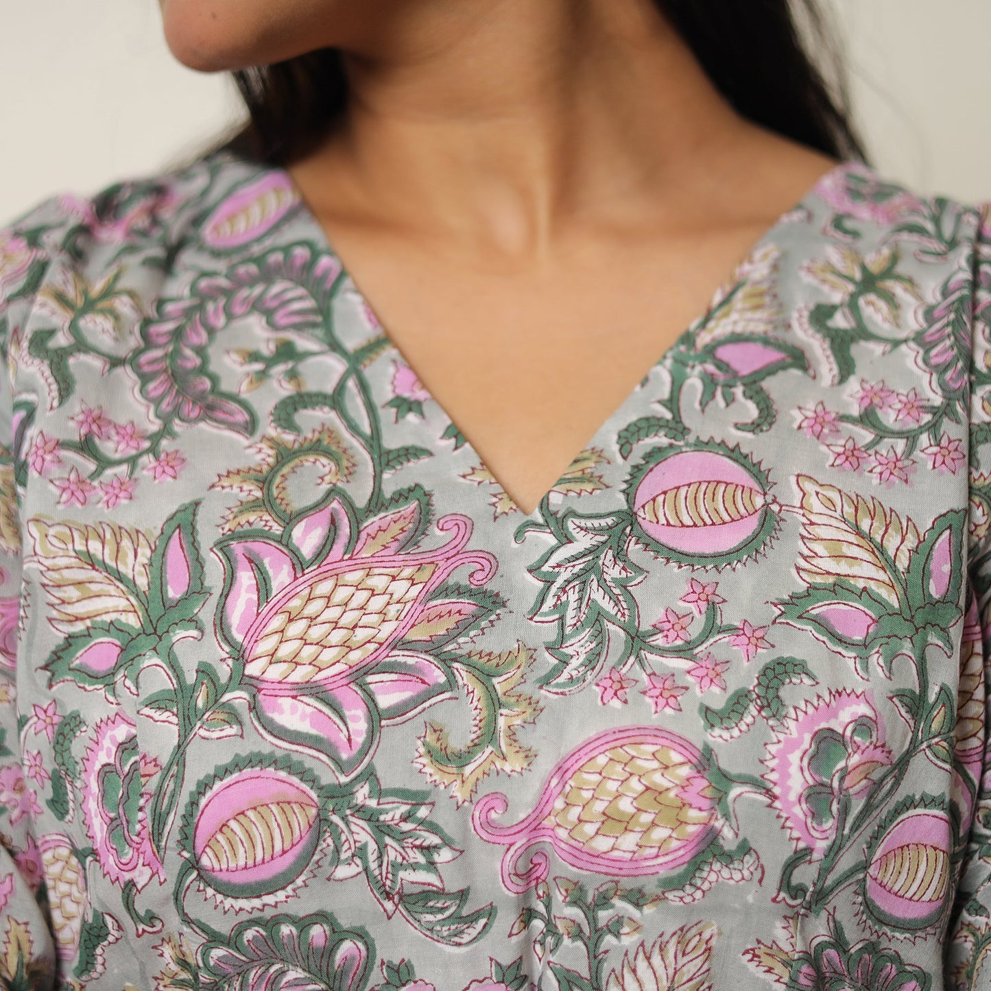 Grey - sanganeri block printed cotton co-ord set 06
