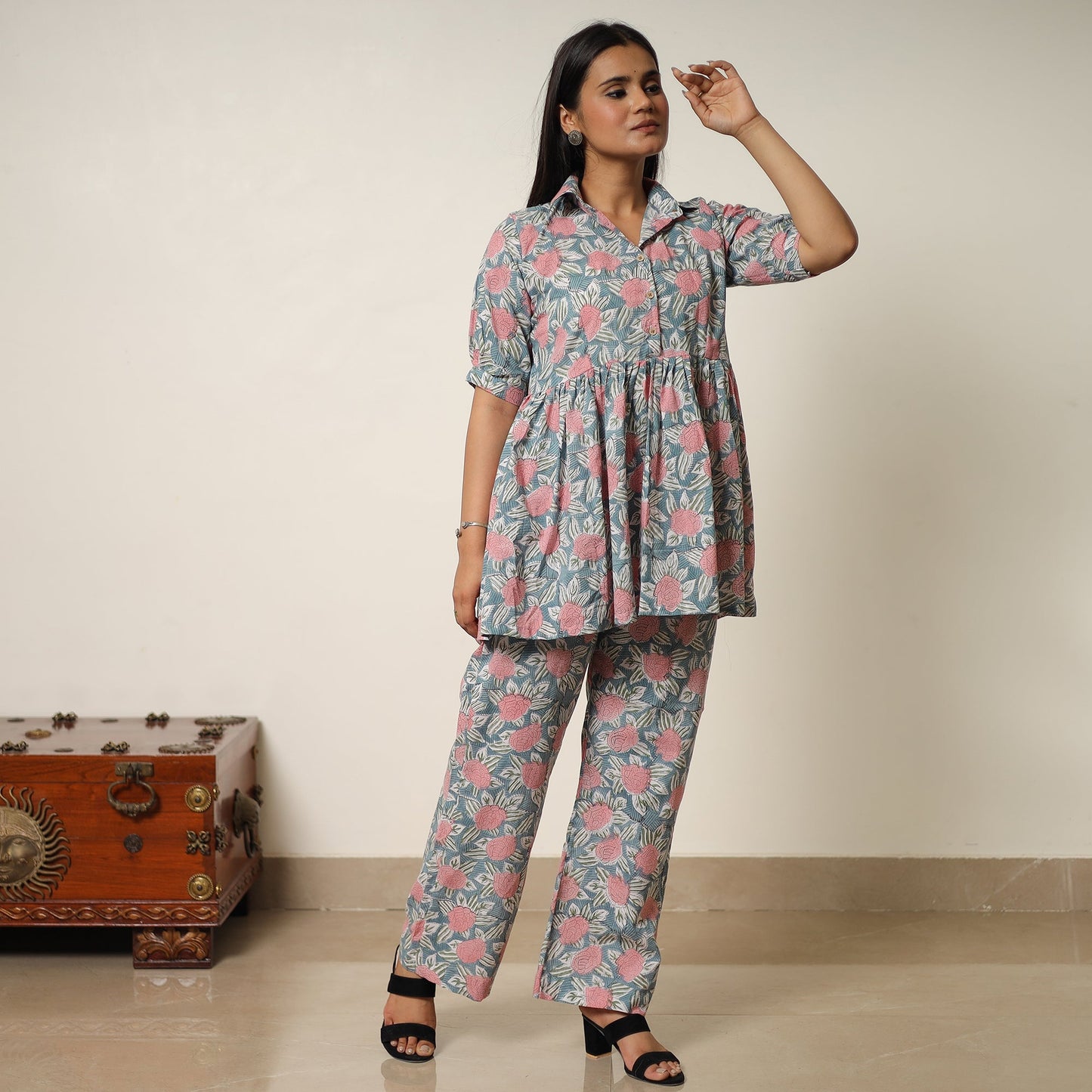  Sanganeri Block Printed Cotton Co-Ord Set 16 Online at iTokri.com