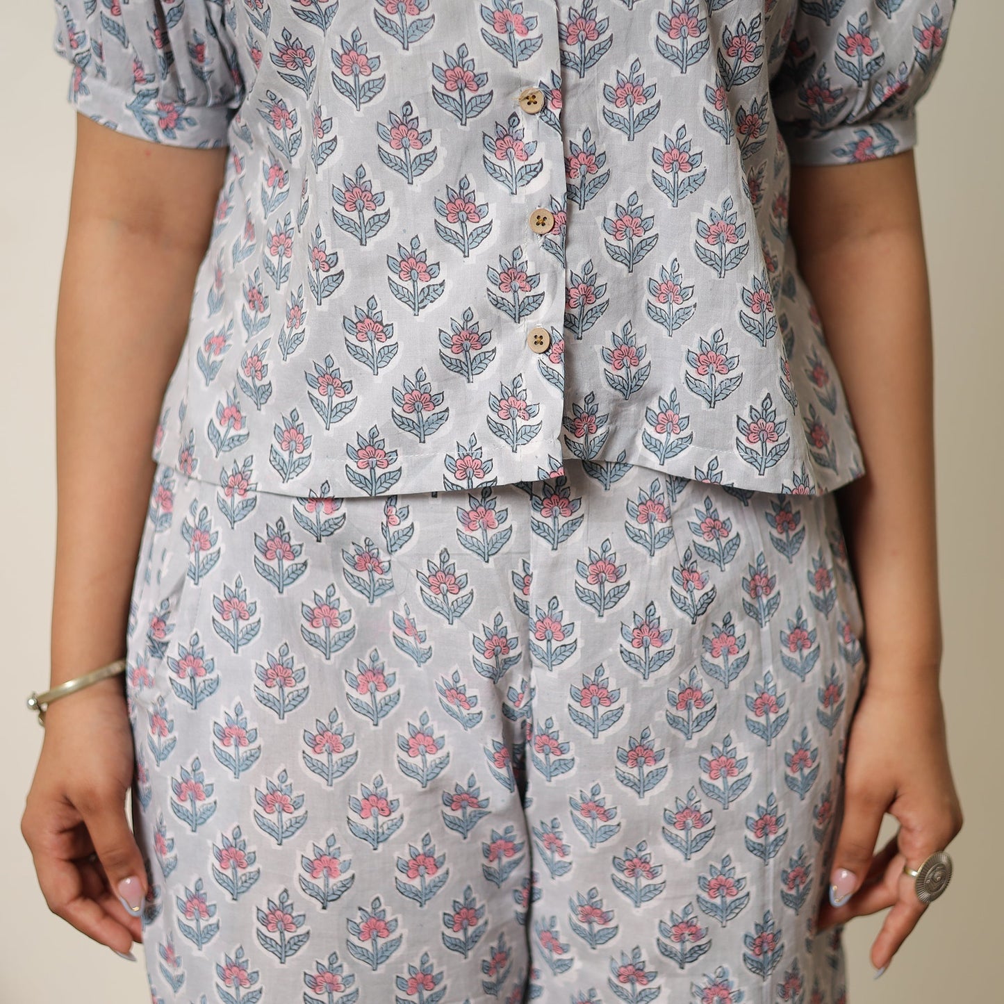 Grey - sanganeri block printed cotton co-ord set 25