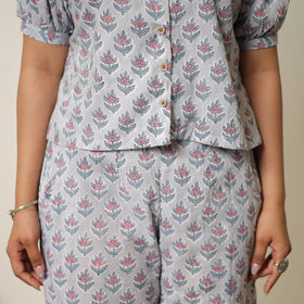 Grey - sanganeri block printed cotton co-ord set 25