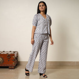 Grey - sanganeri block printed cotton co-ord set 25