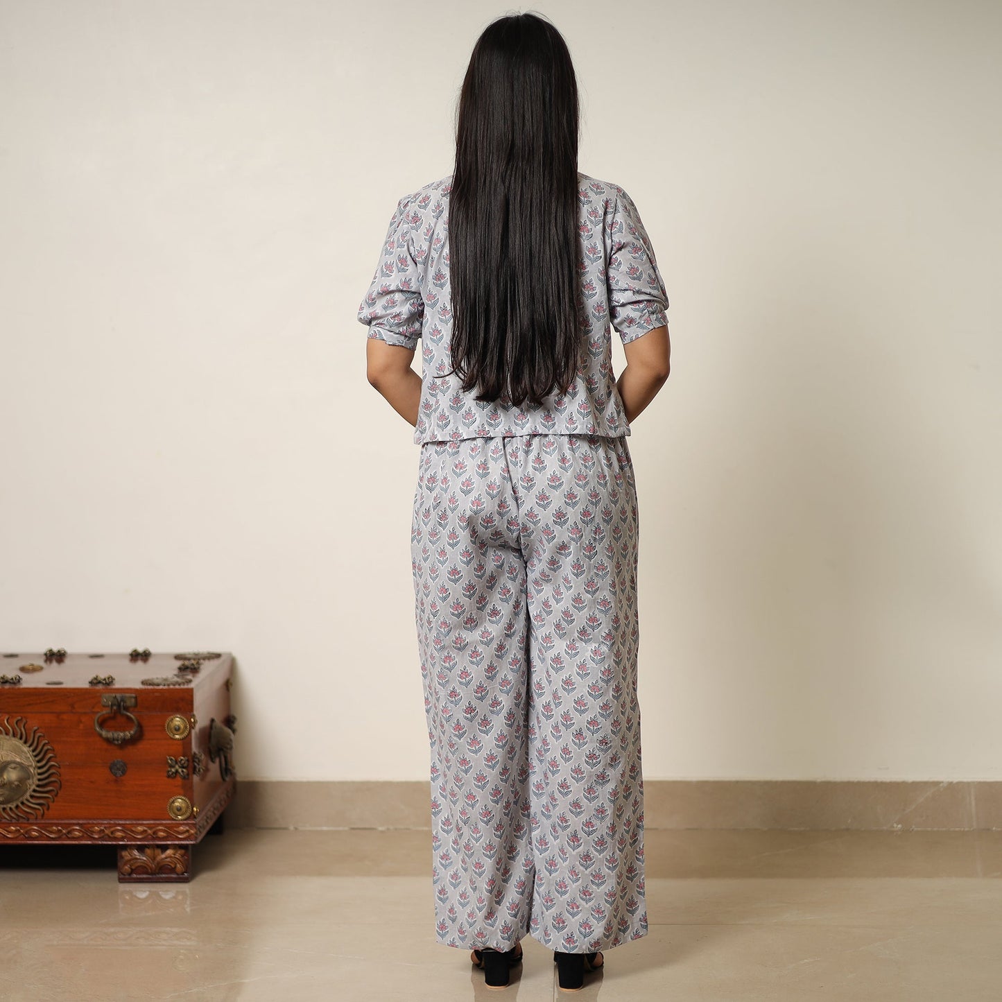 Grey - sanganeri block printed cotton co-ord set 25